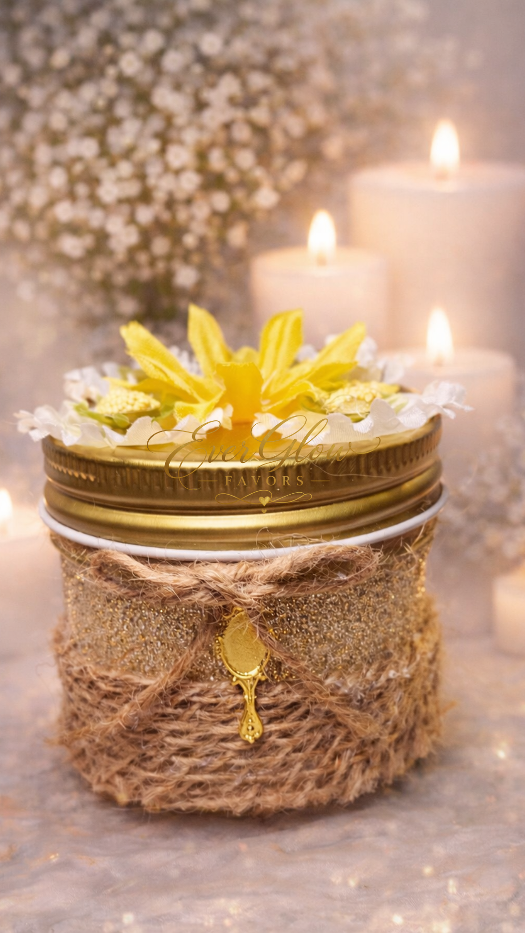 Rustic Gold Floral Candle Favor – Handcrafted Wedding & Baby Shower Gift
