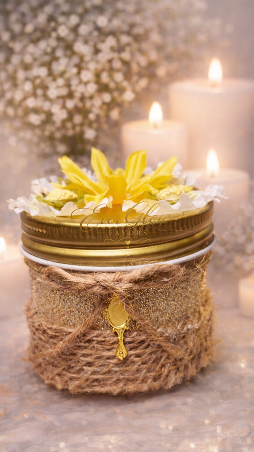 Rustic Gold Floral Candle Favor – Handcrafted Wedding & Baby Shower Gift