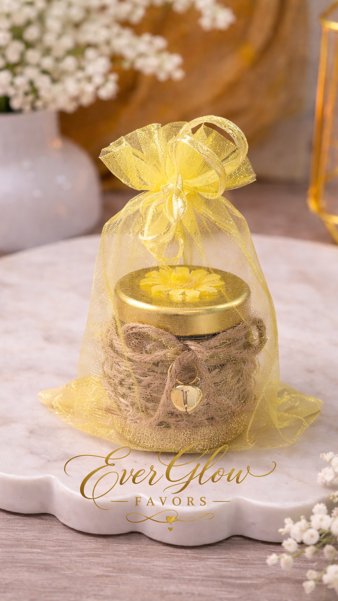 Golden Glow 2oz Sugar Scrub Favor – Handcrafted Exfoliating Party Gift