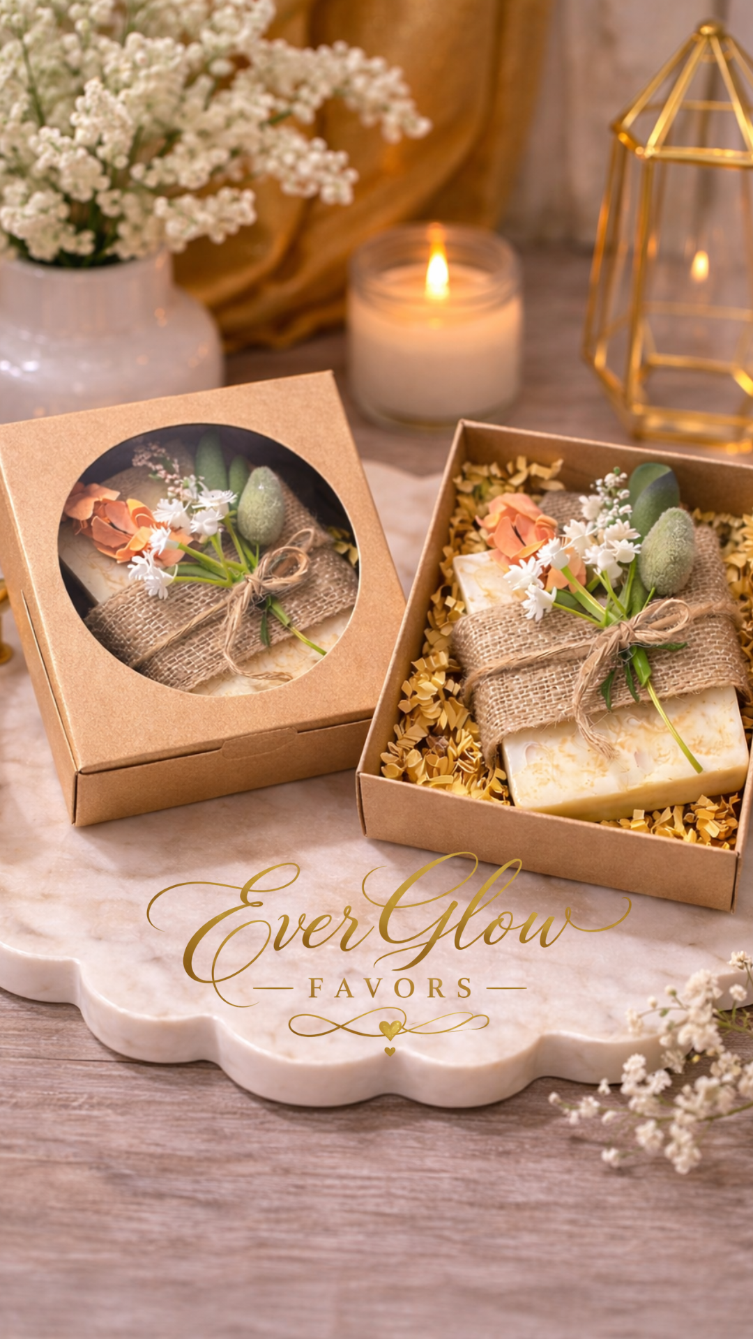 Floral Handmade Soap Favor in Rustic Gift Box – Baby Shower & Event Gift