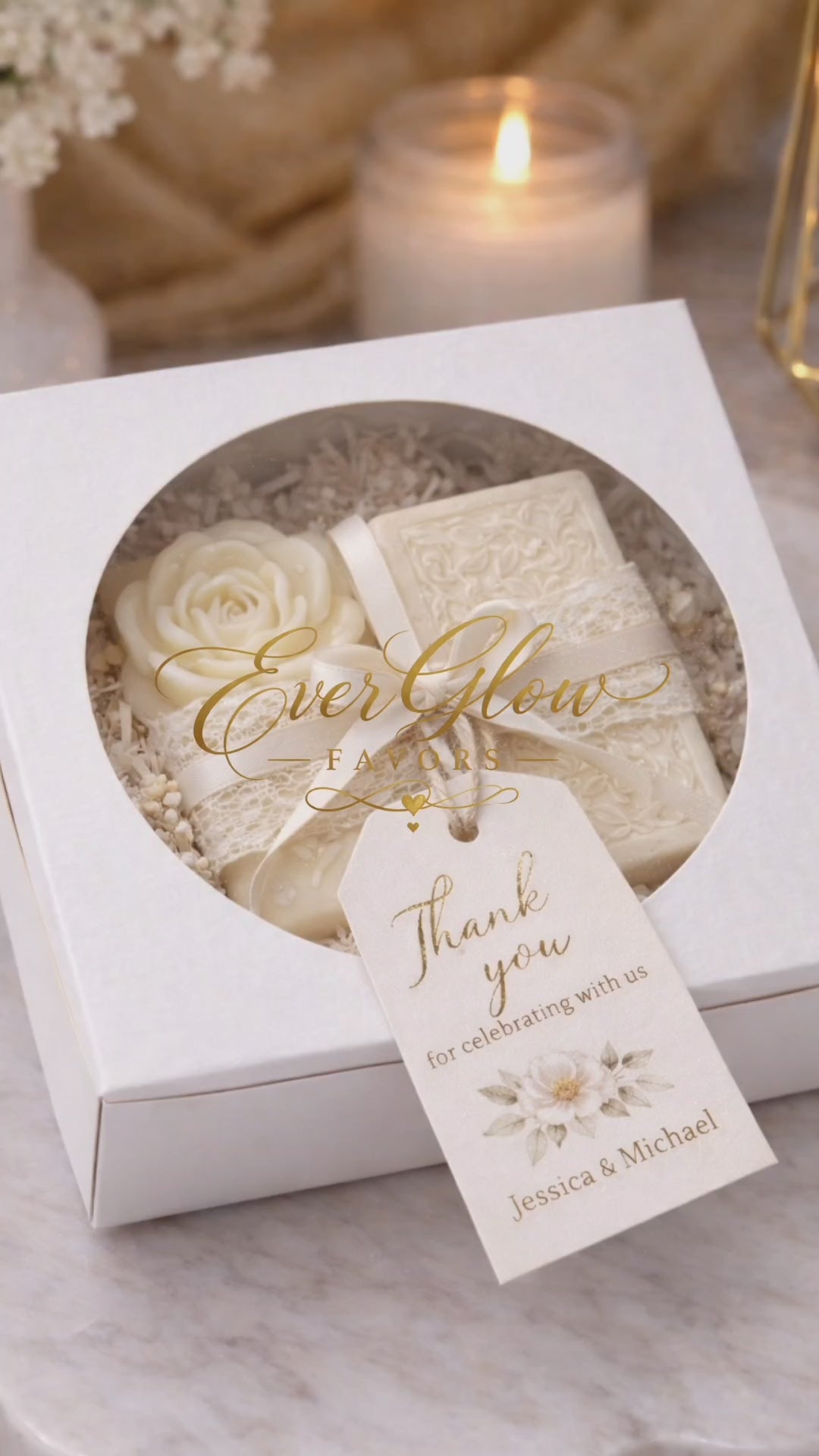 EverGlow Floral Soap Favor – White Gift Box