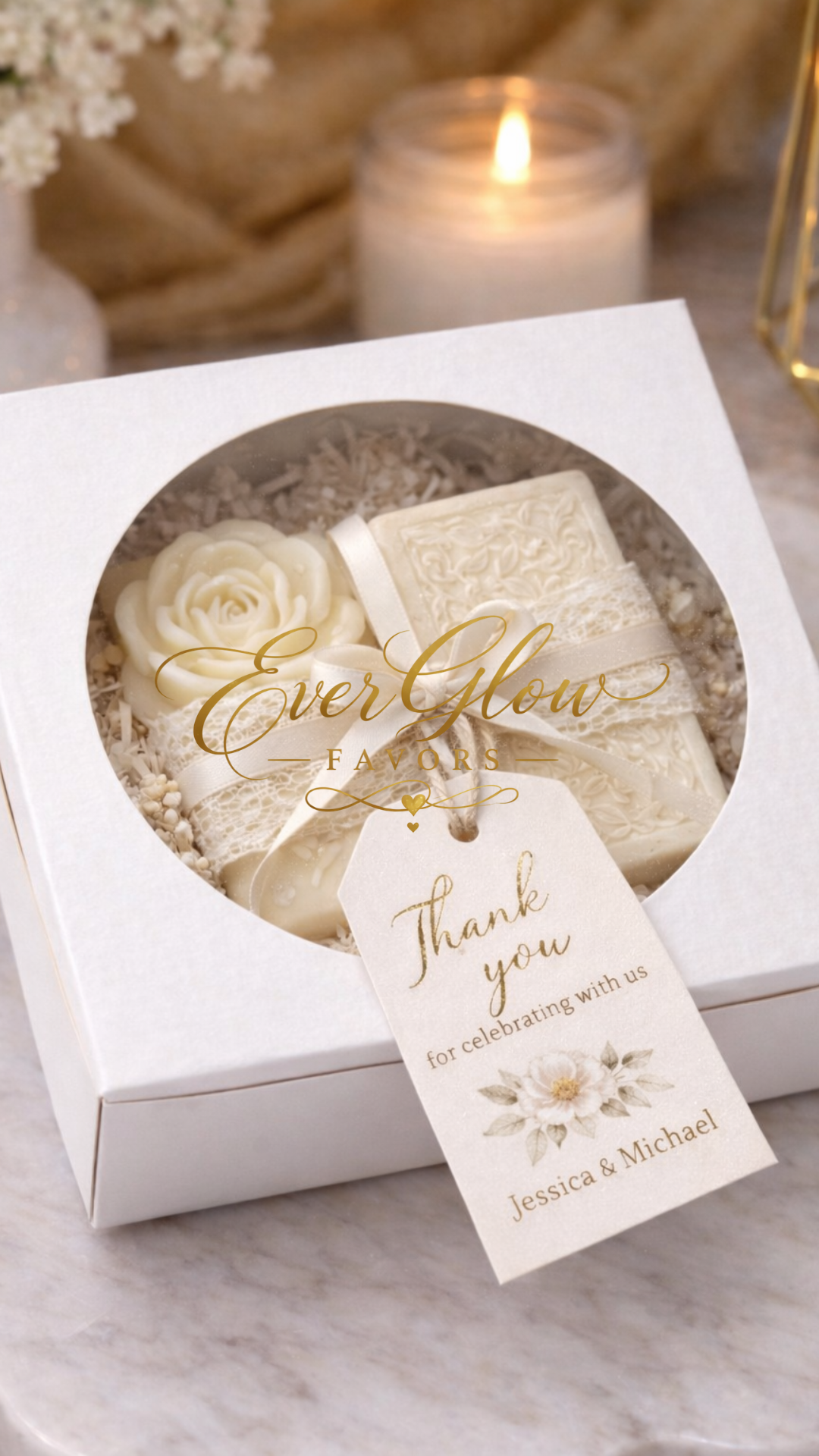 EverGlow Floral Soap Favor – White Gift Box