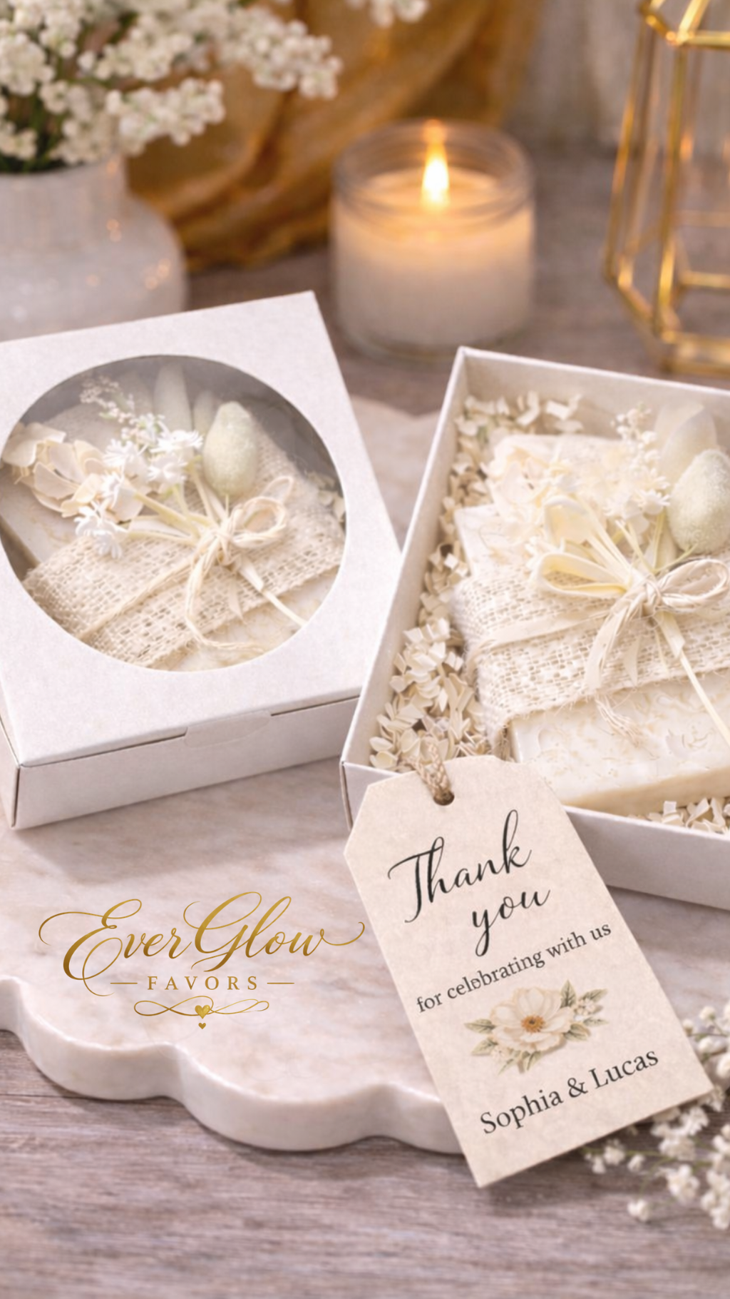 EverGlow Floral Soap Favor – White Gift Box