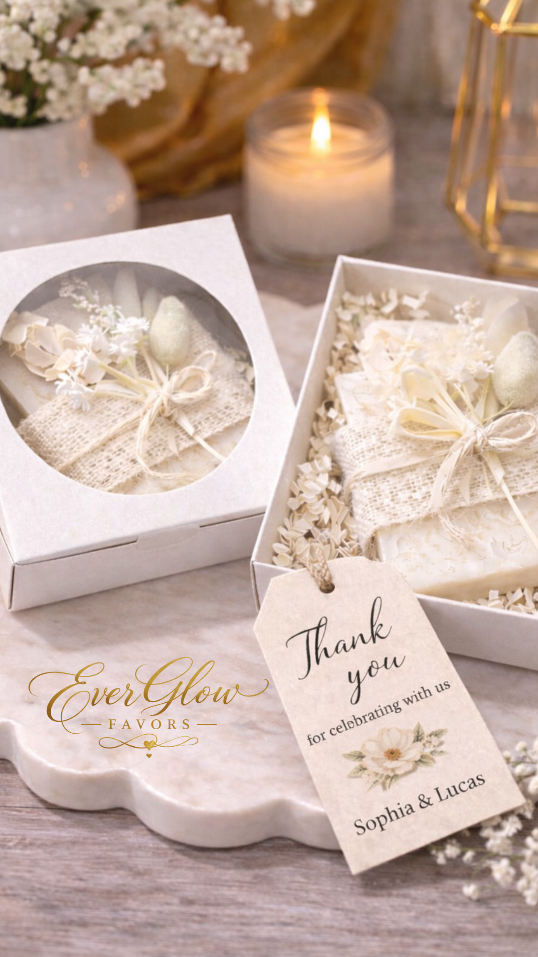 EverGlow Floral Soap Favor – White Gift Box